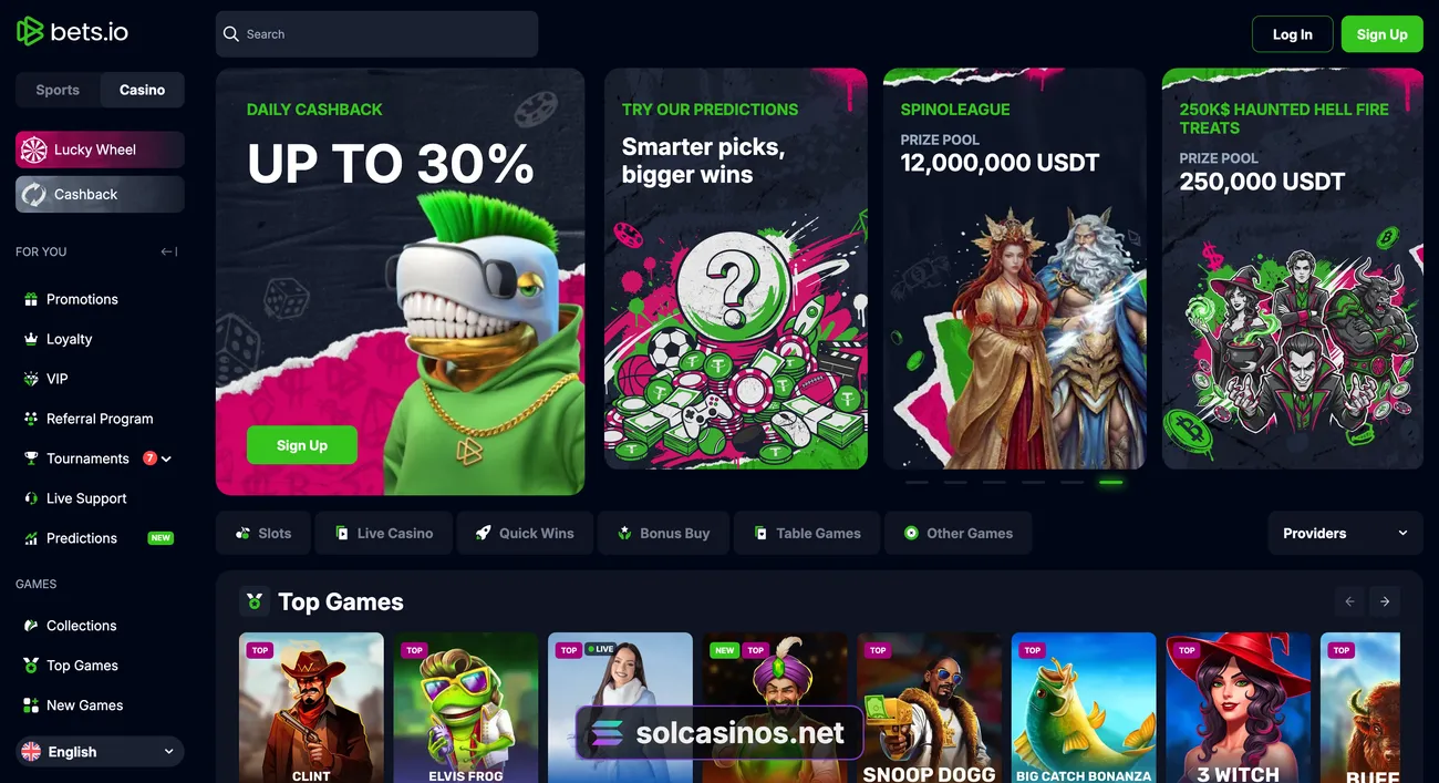 Bets.io homepage before sign-in