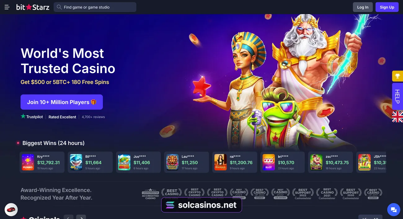BitStarz homepage before sign-in